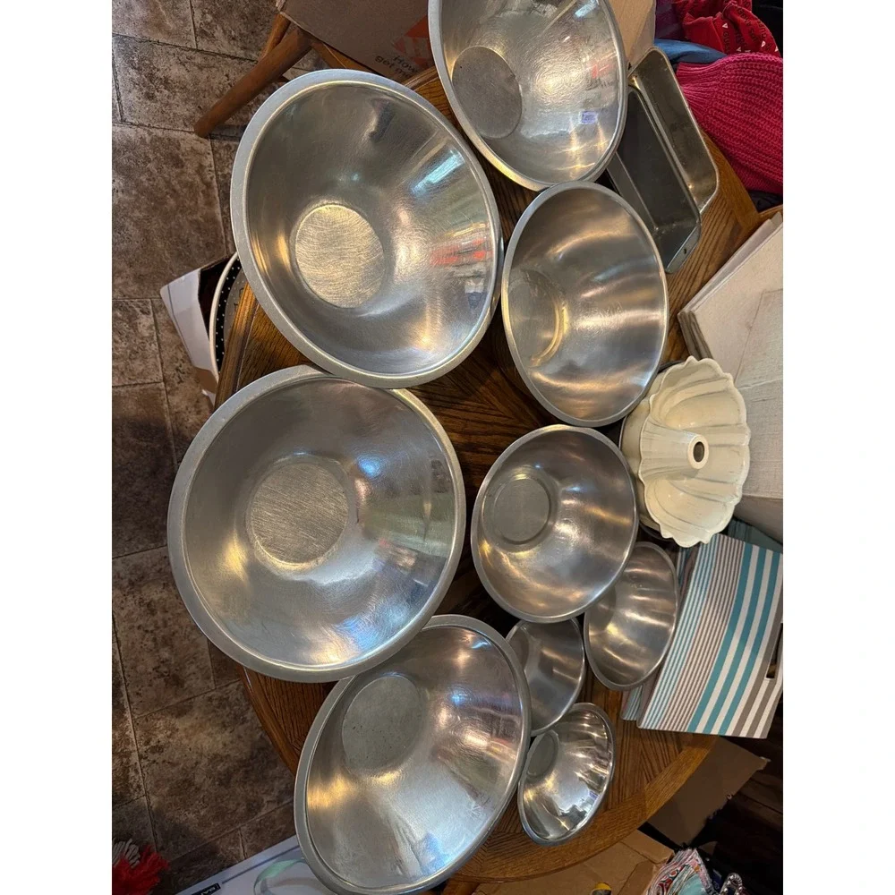 Vintage Mixed Bakeware Set Stainless Nesting Bowls Bundt Angel Food Loaf Pans